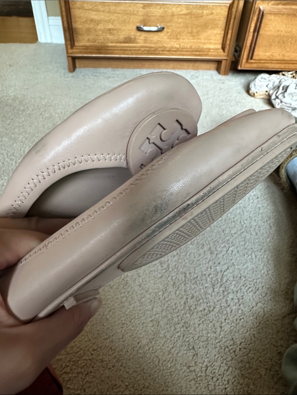 Tory Burch Blush Pink Leather Logo Ballet Flats - Picture 4 of 4